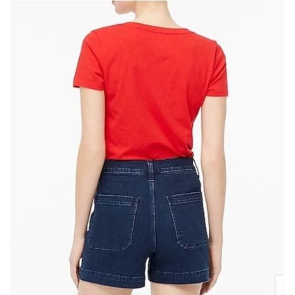 J. Crew Button Fly Denim Shorts Patch Pockets Dark Wash Blue Jean Size 27 - Picture 2 of 10